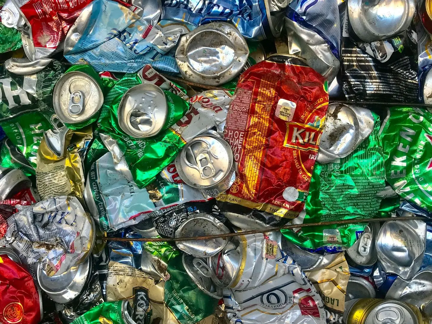 crushed assorted beverage cans lot